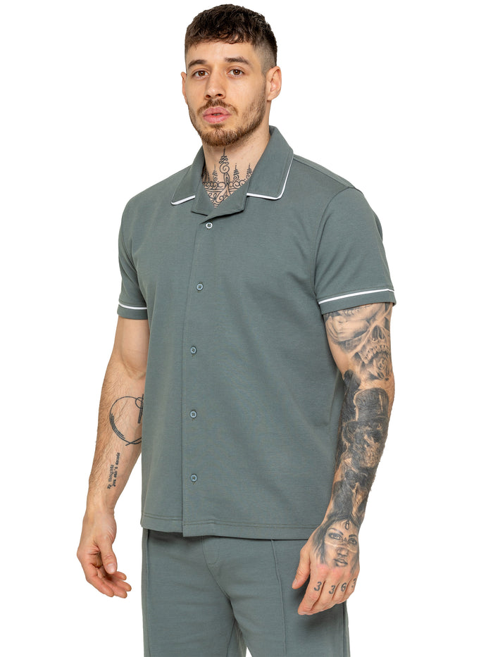 Enzo Jeans Berrettini Piping Shirt And Shorts Set- Emerald Green