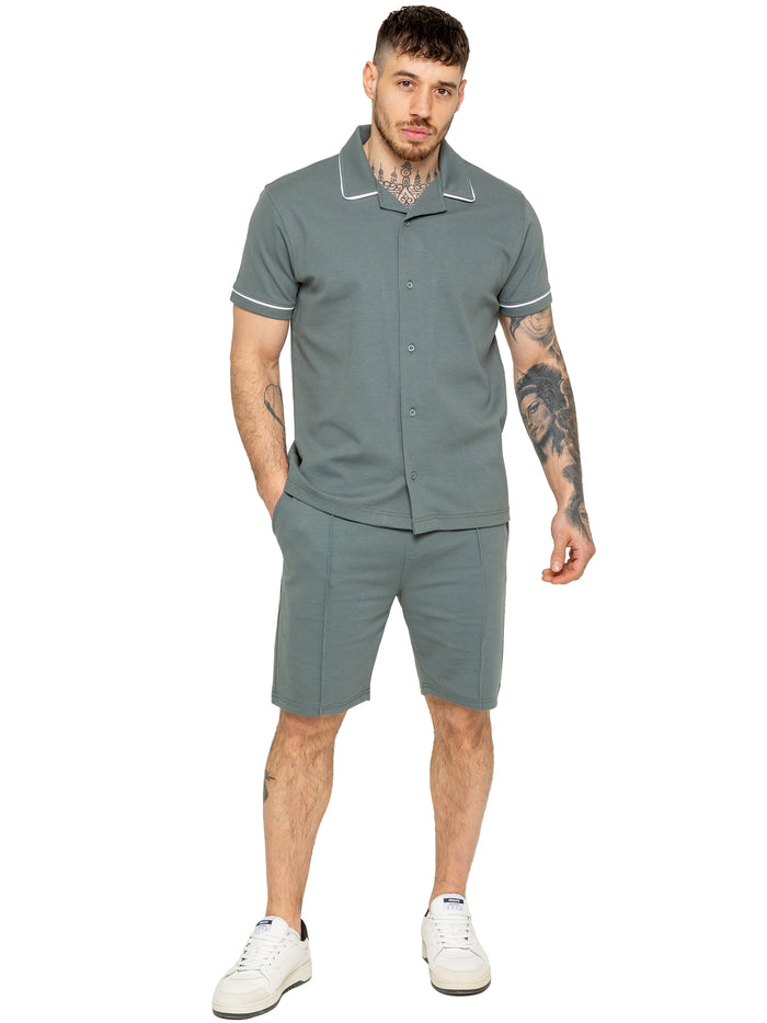 enzo jeans Berrettini Piping Shirt and Shorts Set- Emerald Green