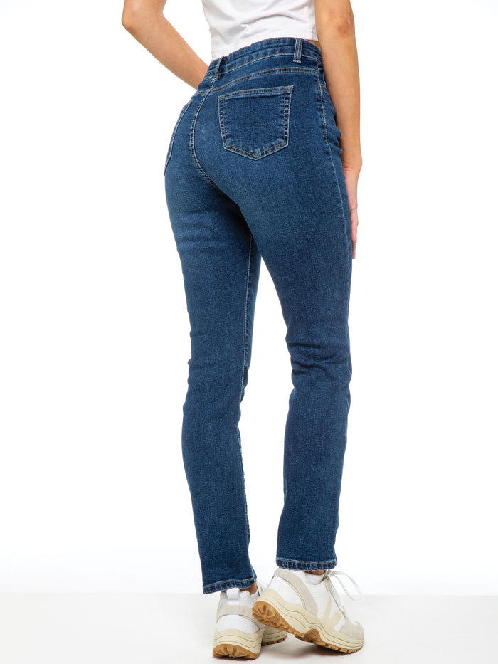 Enzo Jeans Callie 90s High Rise Slim Straight Jeans - Blue
