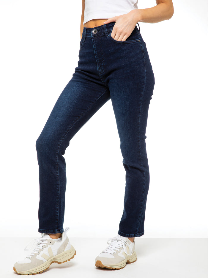 Enzo Jeans Callie 90s High Rise Slim Straight Jeans - Dark Blue