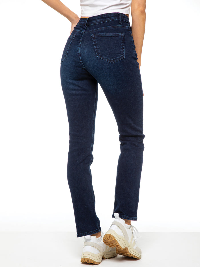 Enzo Jeans Callie 90s High Rise Slim Straight Jeans - Dark Blue