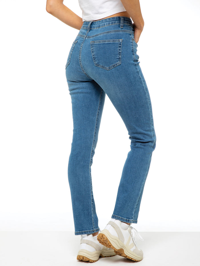Enzo Jeans Callie 90s High Rise Slim Straight Jeans - Light Blue