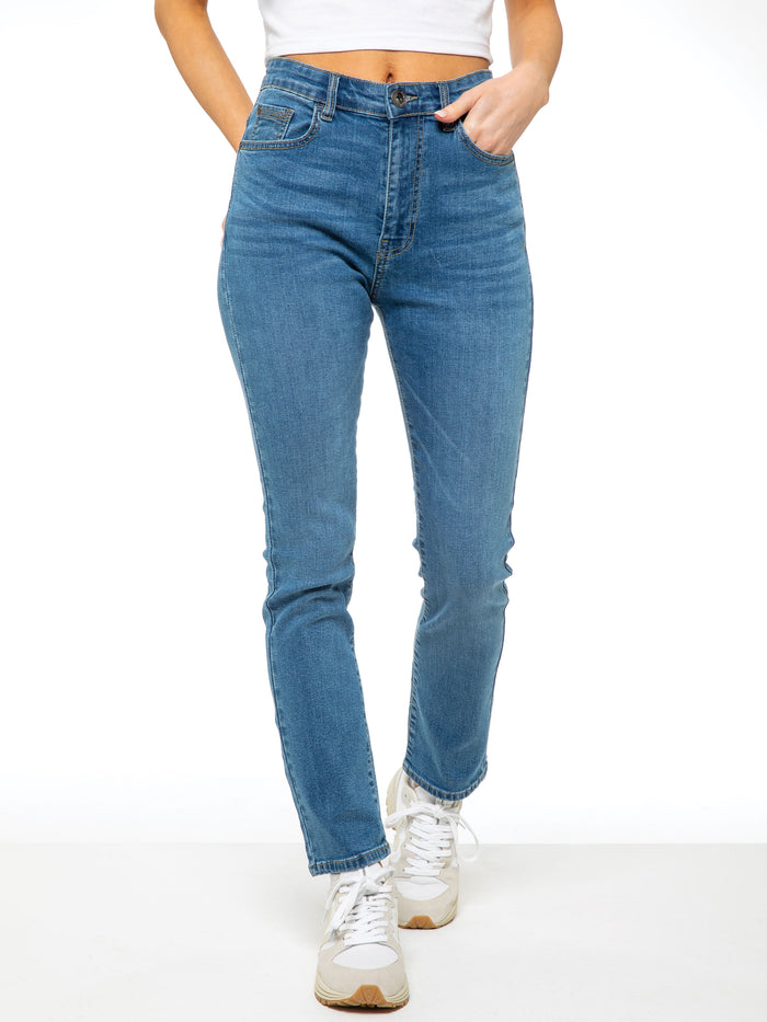 Enzo Jeans Callie 90s High Rise Slim Straight Jeans - Light Blue