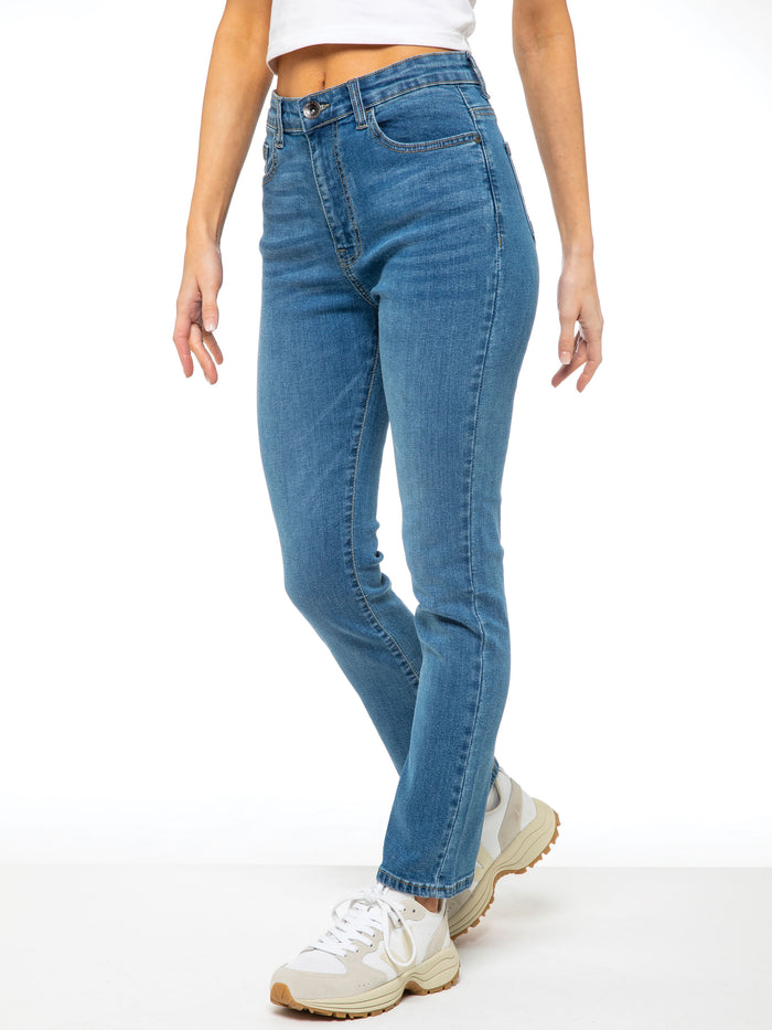 Enzo Jeans Callie 90s High Rise Slim Straight Jeans - Light Blue