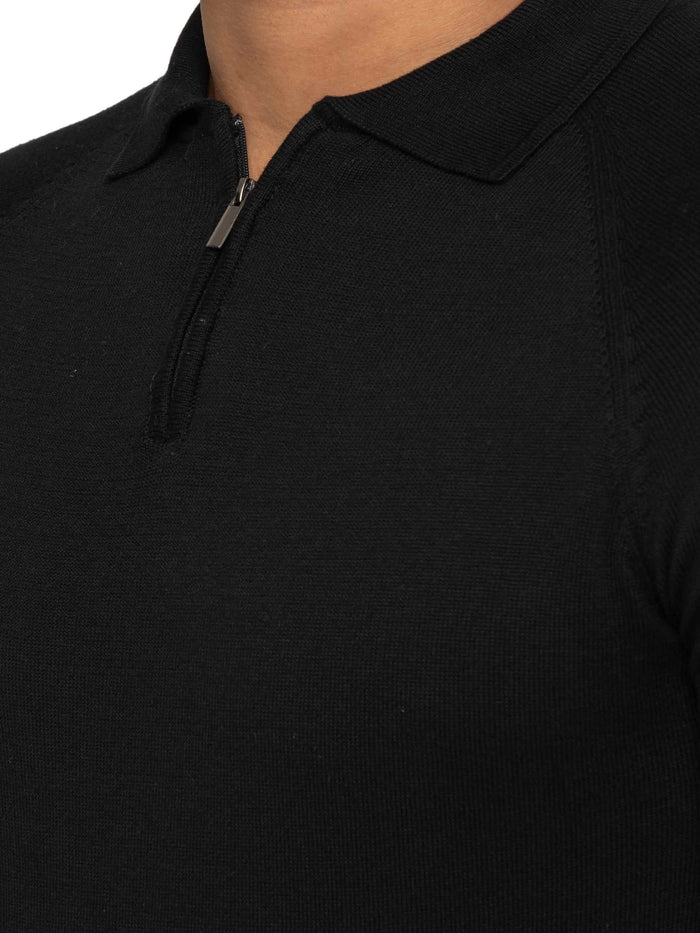 Enzo Jeans Collar Neck Half Zip Knitted Jumper - Black