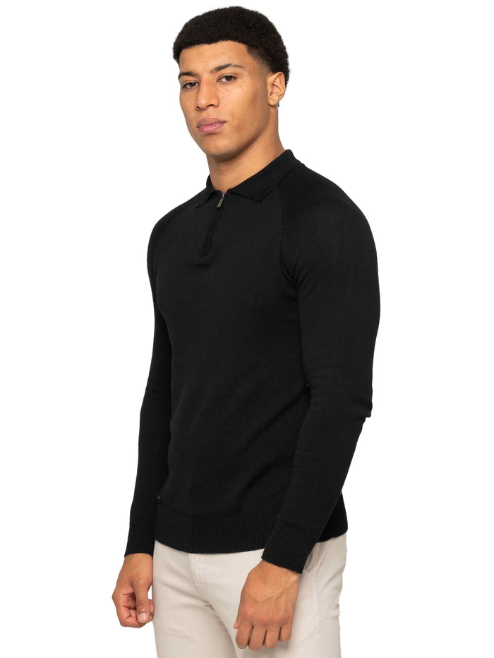 enzo jeans Collar Neck Half Zip Knitted Jumper - Black