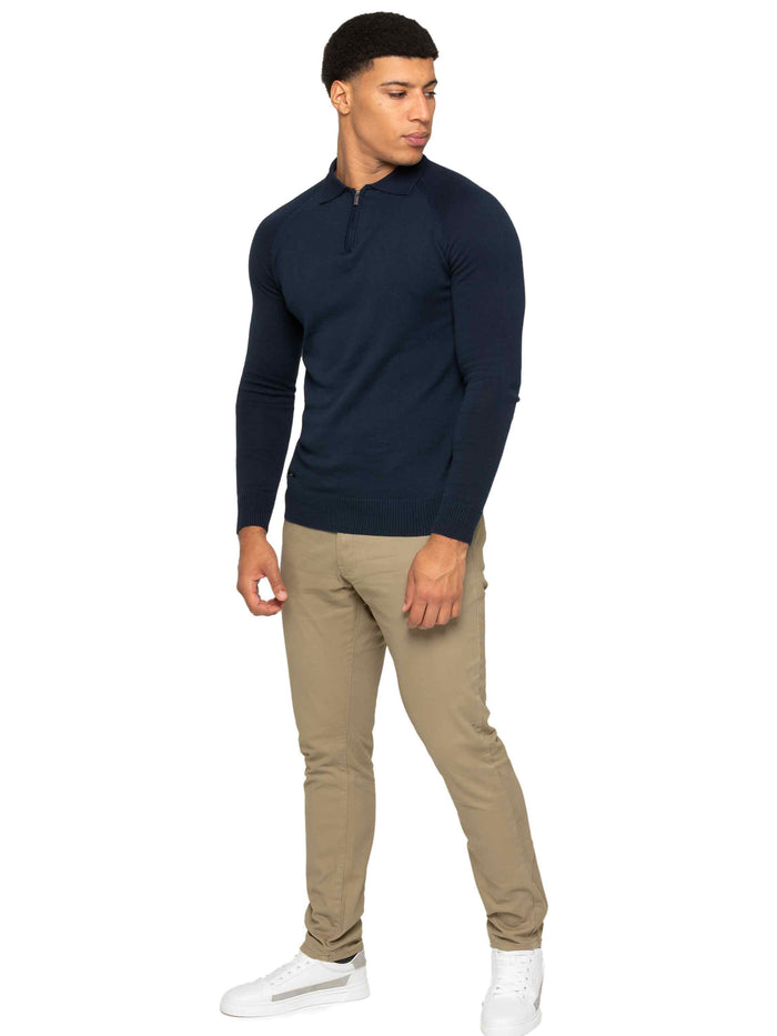 Enzo Jeans Collar Neck Half Zip Knitted Jumper - Navy