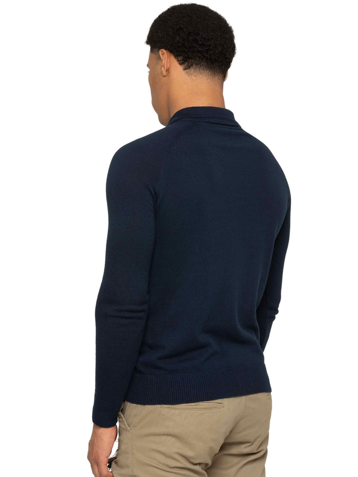 Enzo Jeans Collar Neck Half Zip Knitted Jumper - Navy