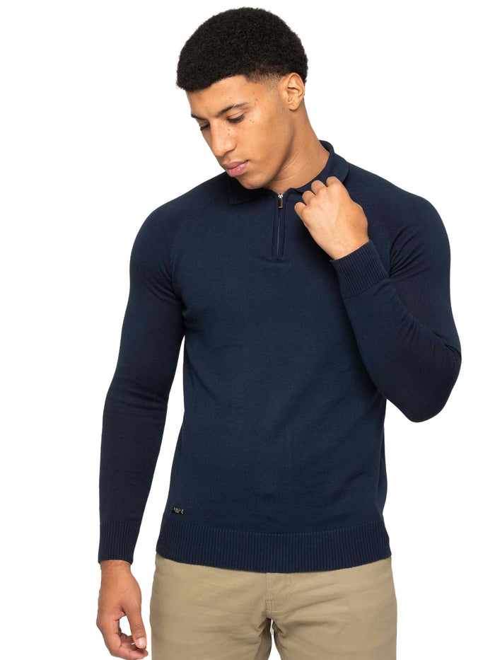 enzo jeans Collar Neck Half Zip Knitted Jumper - Navy