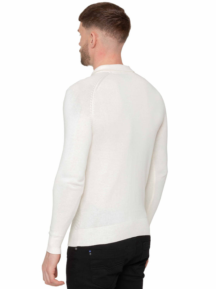 Enzo Jeans Collar Neck Waffle Texture Jumper - Off White