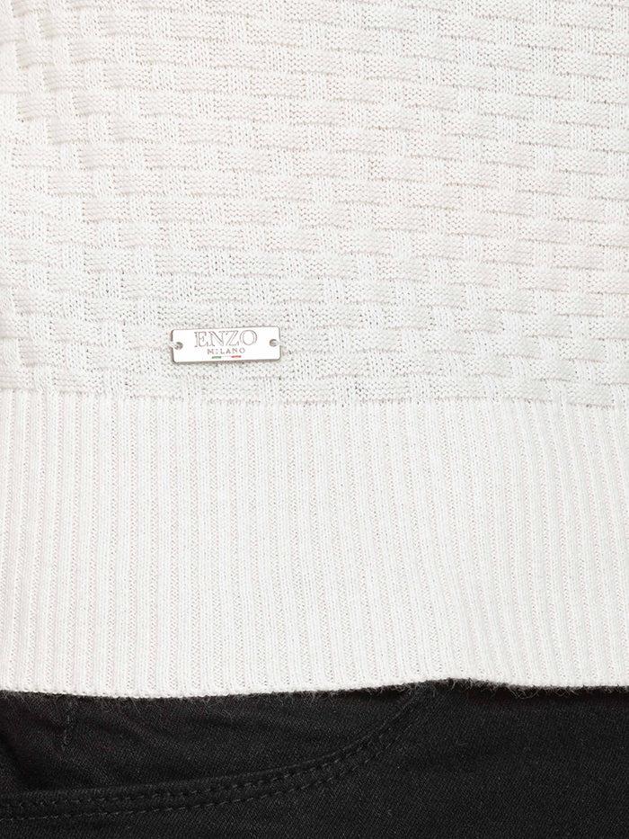 Enzo Jeans Collar Neck Waffle Texture Jumper - Off White