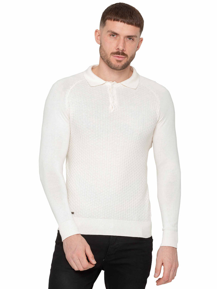 enzo jeans Collar Neck Waffle Texture Jumper - Off White