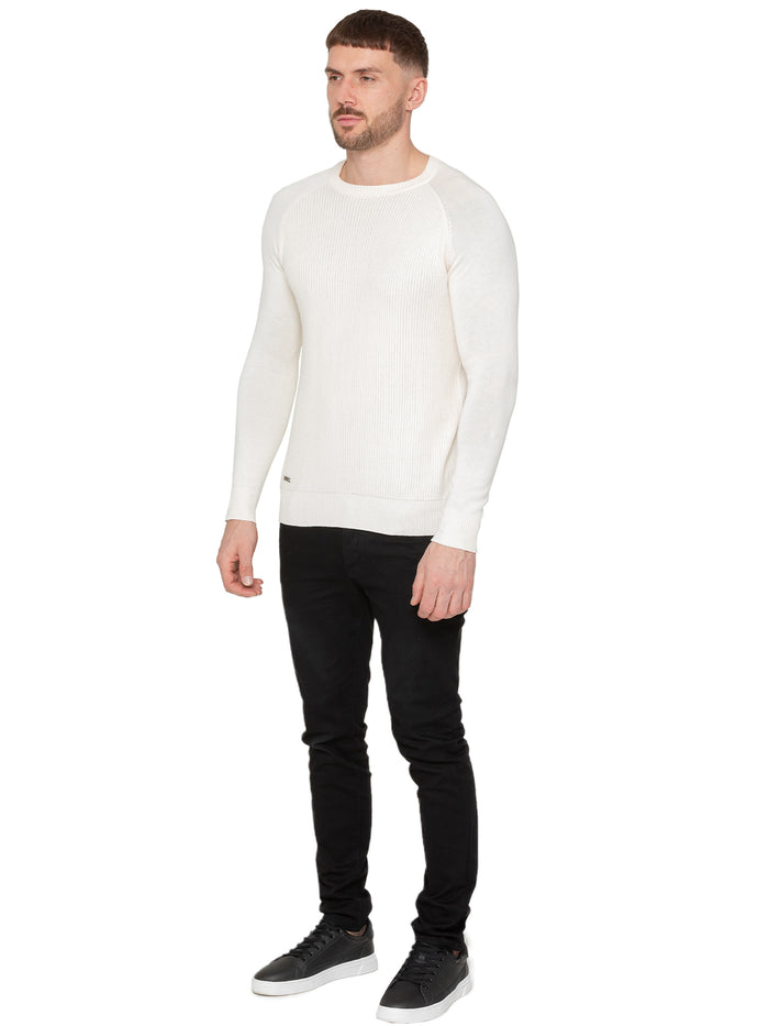 Enzo Jeans Crew Neck Cotton Knitted Jumper - Off White