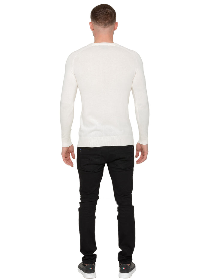 Enzo Jeans Crew Neck Cotton Knitted Jumper - Off White