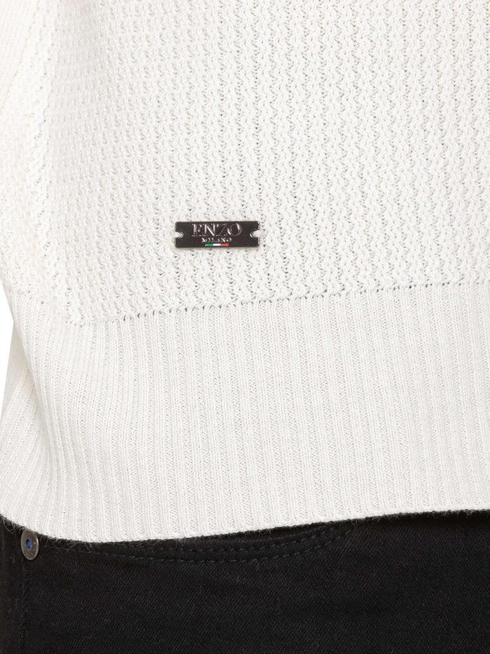 Enzo Jeans Crew Neck Cotton Knitted Jumper - Off White