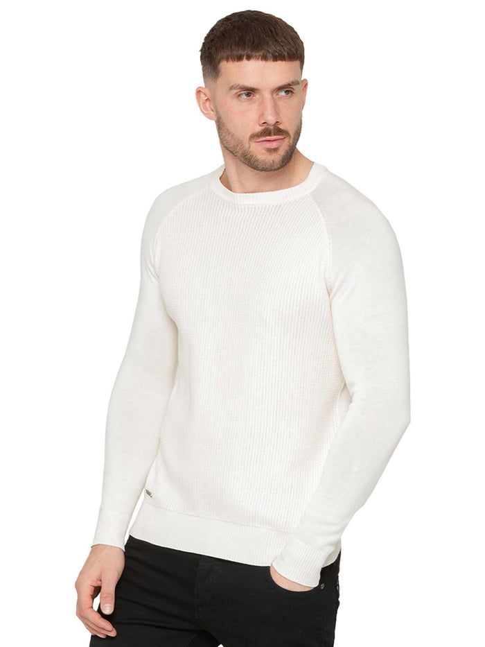 enzo jeans Crew Neck Cotton Knitted Jumper - Off White