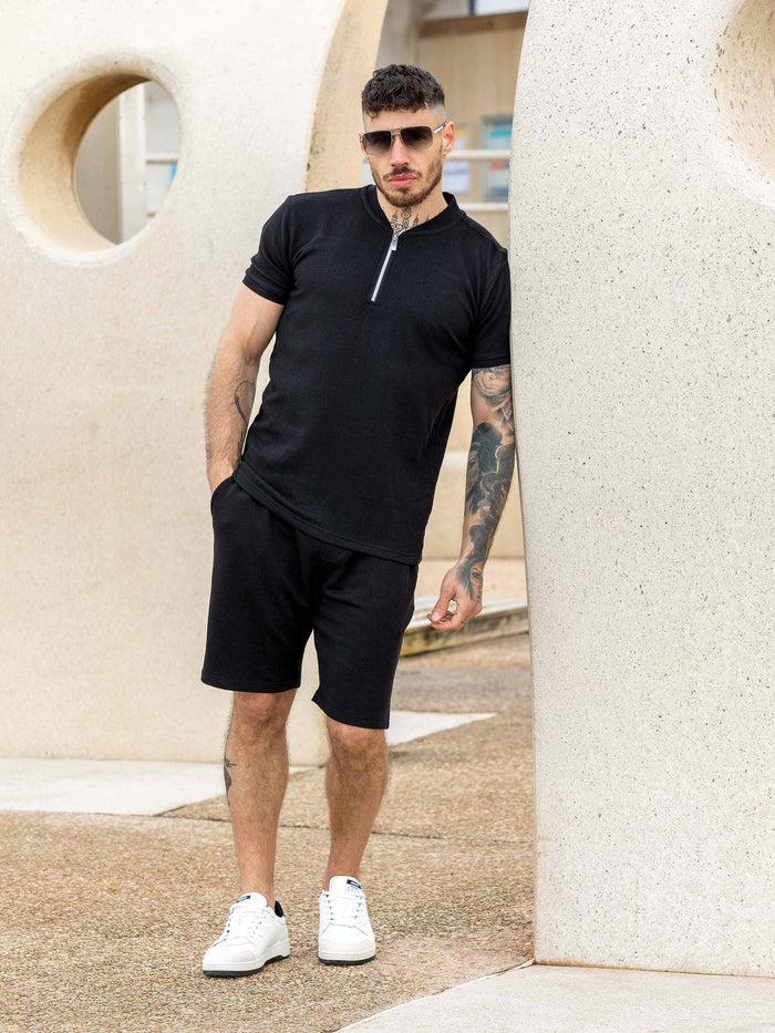 Enzo Jeans Adriano Waffle Shorts - Black