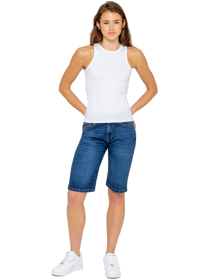 Enzo Jeans Alyssa Stretch Denim Mom Shorts - Blue