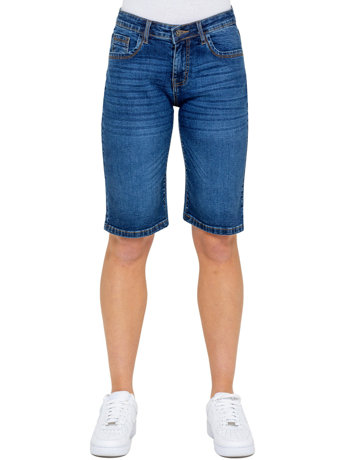 Enzo Jeans Alyssa Stretch Denim Mom Shorts - Blue