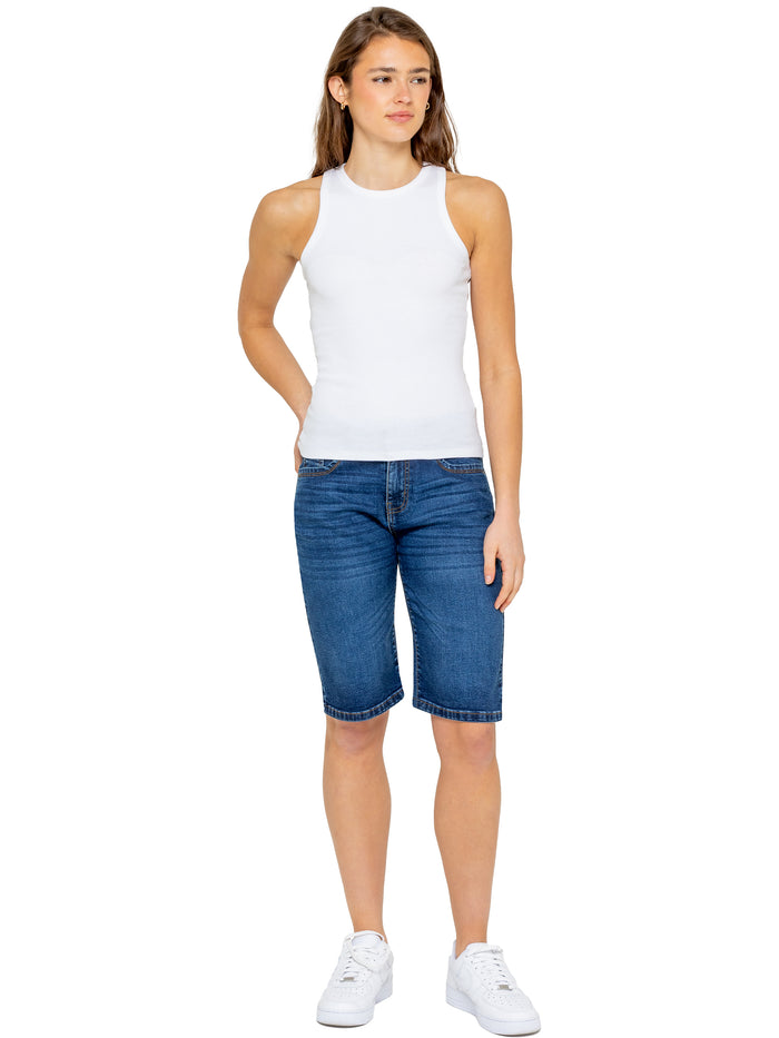 enzo jeans Alyssa Stretch Denim Mom Shorts - Blue
