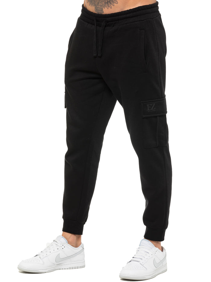 Enzo Jeans Archer Fleece Cargo Jogger - Black