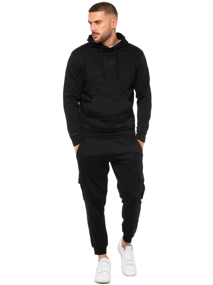 Enzo Jeans Archer Fleece Cargo Jogger - Black