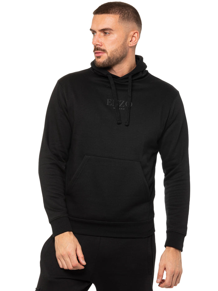 Enzo Jeans Archer Print Pullover Hoodie - Black