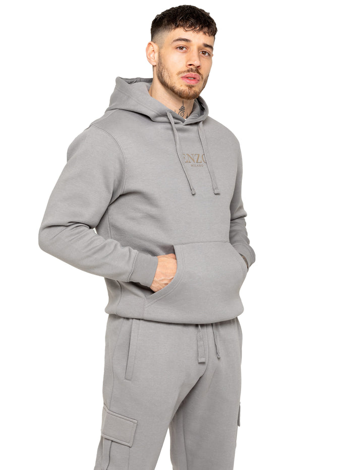 Enzo Jeans Archer Print Pullover Hoodie - Grey