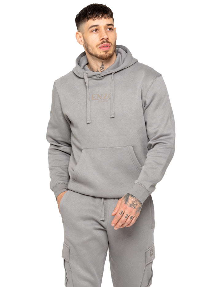 Enzo Jeans Archer Print Pullover Hoodie - Grey