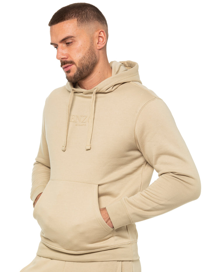 Enzo Jeans Archer Print Pullover Hoodie - Stone