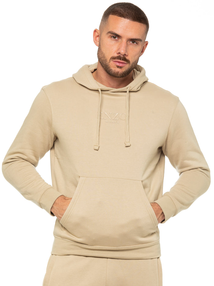 Enzo Jeans Archer Print Pullover Hoodie - Stone