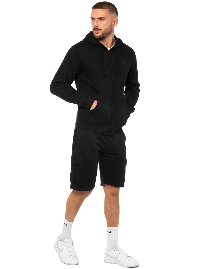 Enzo Jeans Archer Print Zip Up Hoodie - Black