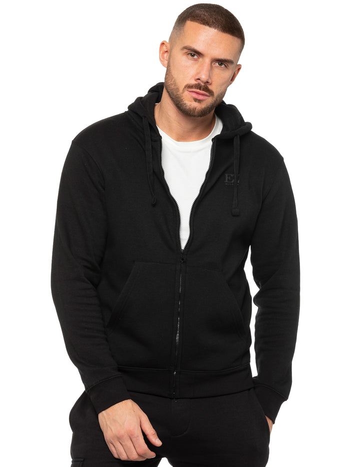 Enzo Jeans Archer Print Zip Up Hoodie - Black