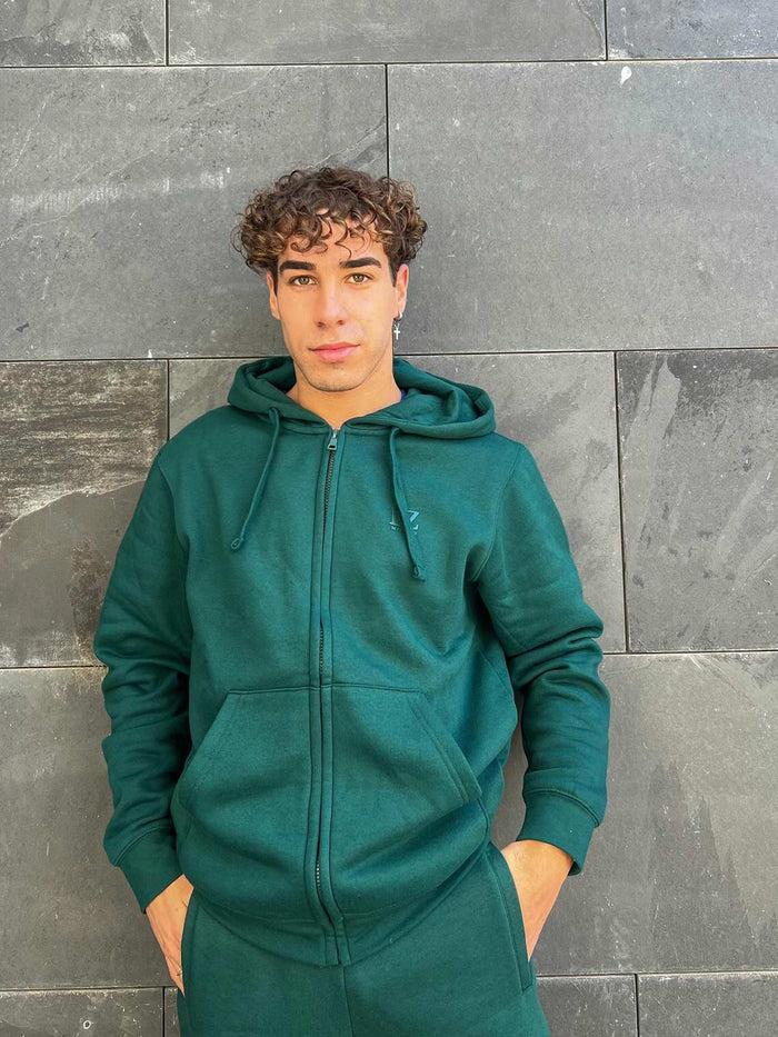 Enzo Jeans Archer Print Zip Up Hoodie - Green