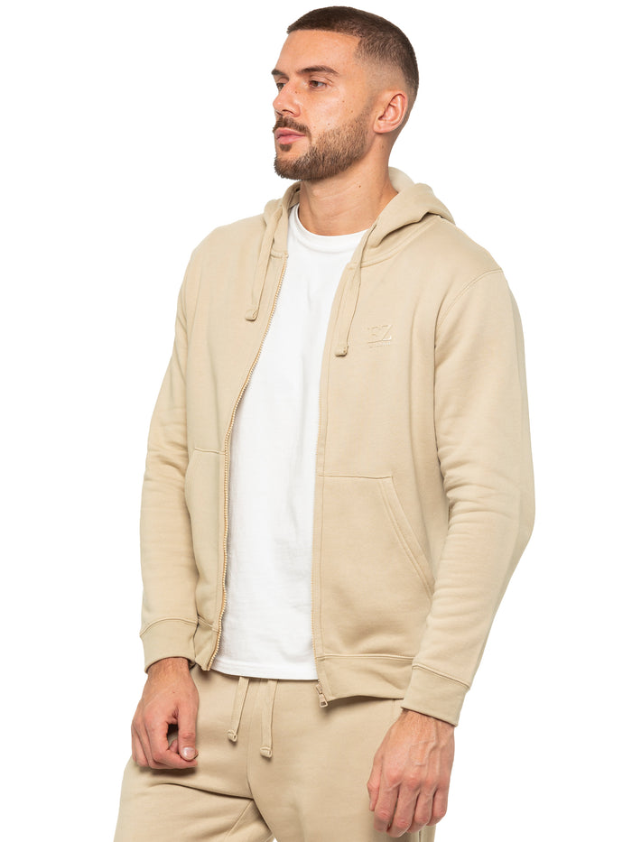 Enzo Jeans Archer Print Zip Up Hoodie - Stone