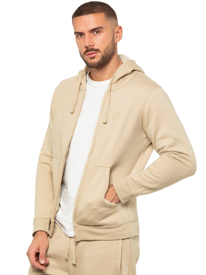 enzo jeans Archer Print Zip Up Hoodie - Stone