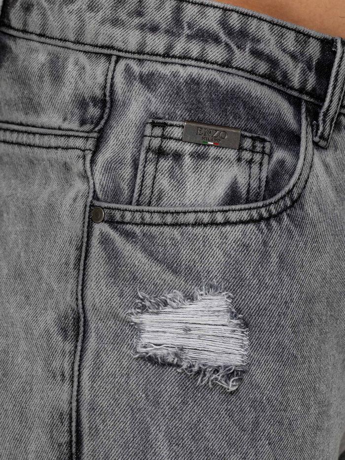 Enzo Jeans Bartolo Stepped Hem Denim Jeans - Grey