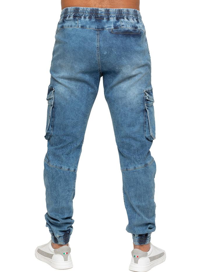 Enzo Jeans Brayden Cuffed Cargo Pants - Blue