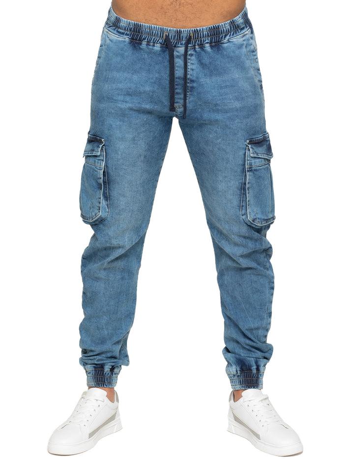 Enzo Jeans Brayden Cuffed Cargo Pants - Blue