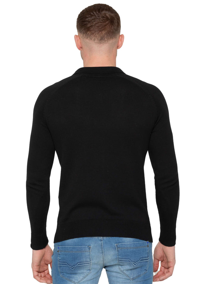 Enzo Jeans Collar Neck Waffle Texture Jumper - Black