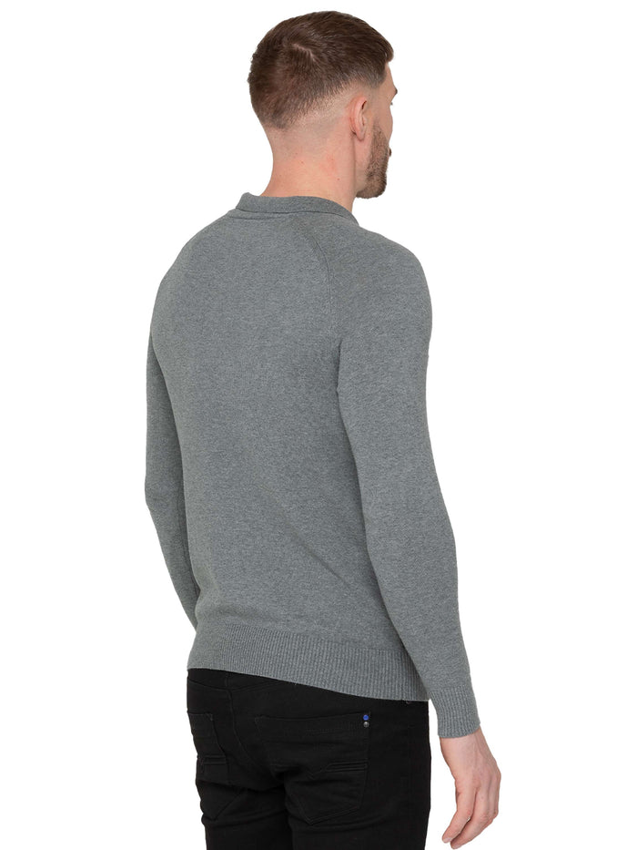 Enzo Jeans Collar Neck Waffle Texture Jumper - Grey