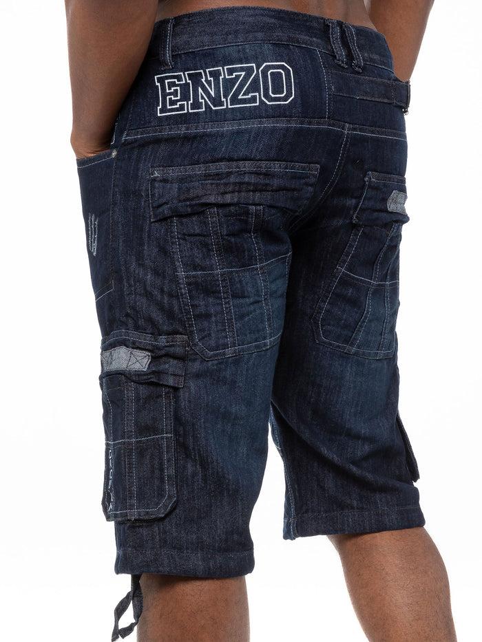 Enzo Jeans Conrad Denim Cargo Shorts - Dark Blue