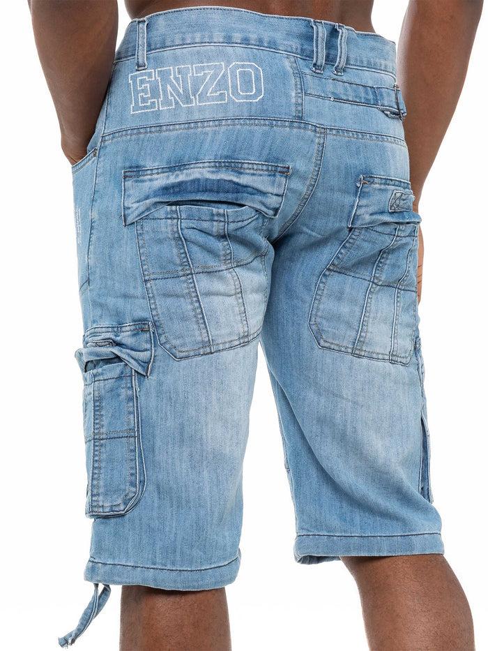 Enzo Jeans Conrad Denim Cargo Shorts - Light Blue