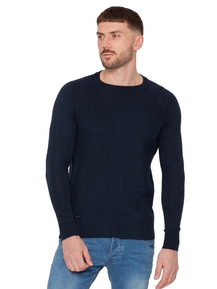enzo jeans Crew Neck Cotton Knitted Jumper - Navy