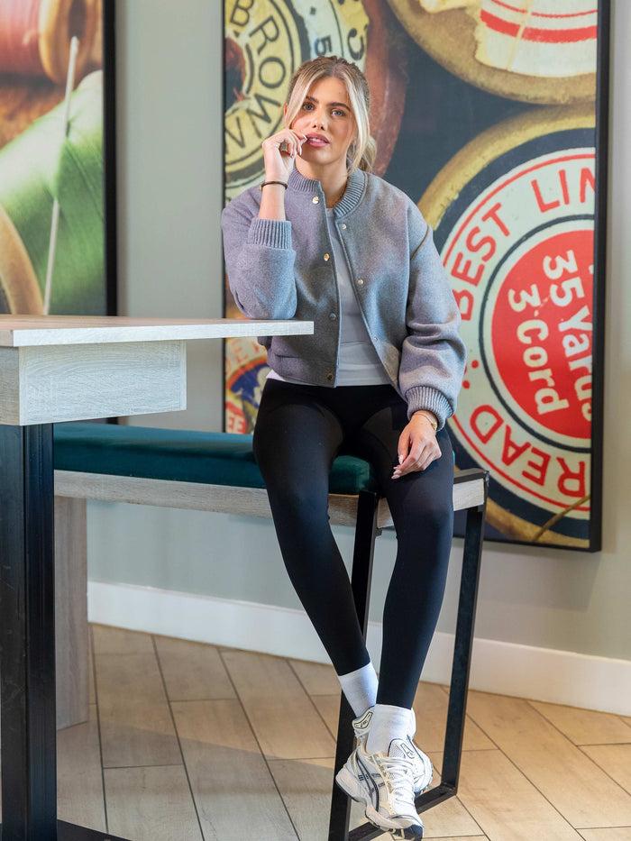 Enzo Jeans Crop Button Up Bomber Jacket - Grey