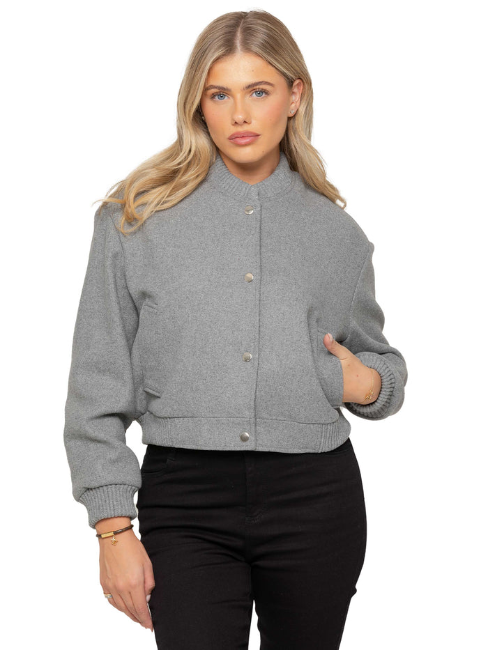 enzo jeans Crop Button Up Bomber Jacket - Grey