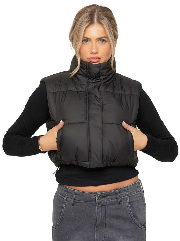 enzo jeans Crop Puffer Gilet - Black