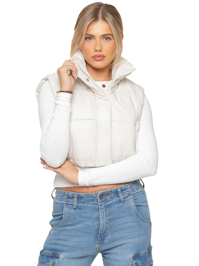 enzo jeans Crop Puffer Gilet - Off White