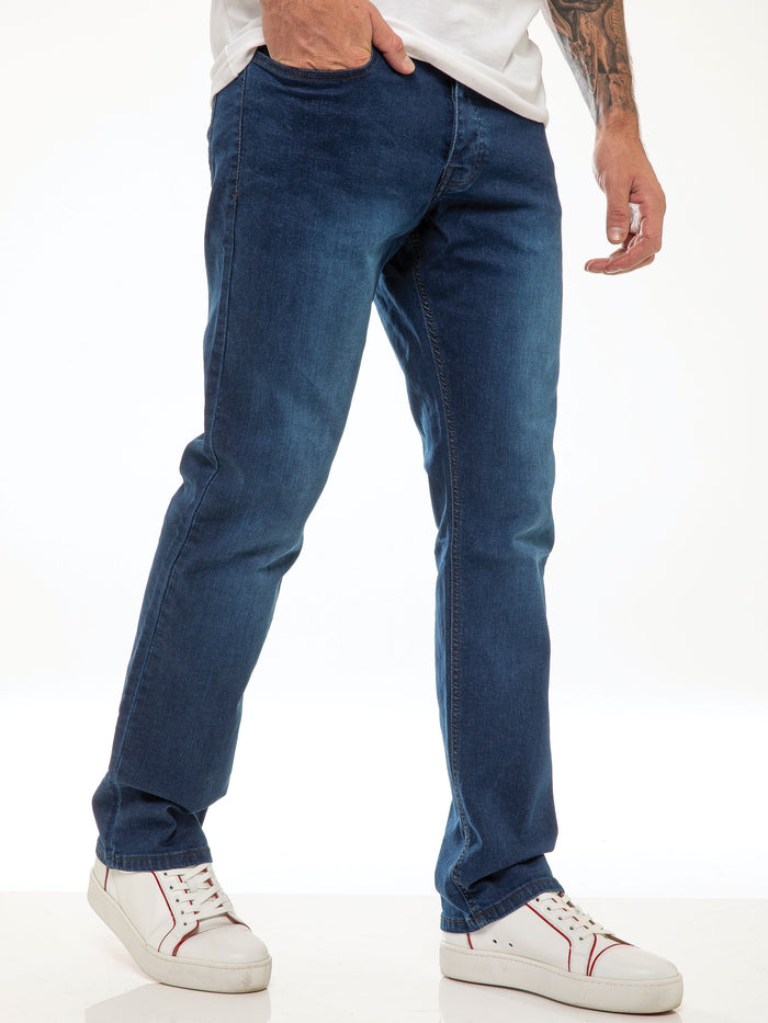 Enzo Jeans Davido Relaxed Stretch Jeans - Mid Blue