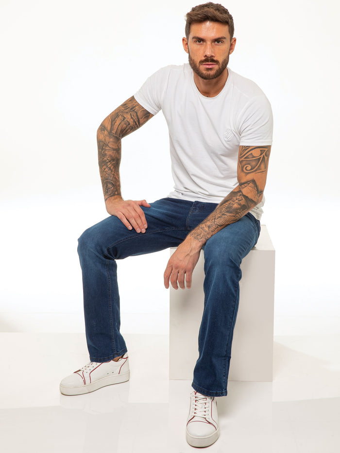 enzo jeans Davido Relaxed Stretch Jeans - Mid Blue